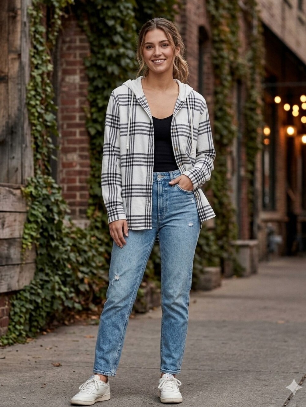 American Eagle Hooded Placket Flannel Shirt-SM